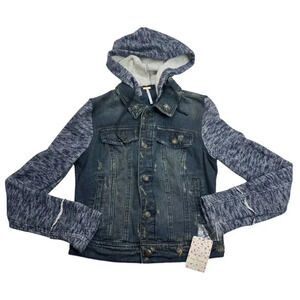 Free People Knit Hooded Denim Jacket Indigo Rinse NWT